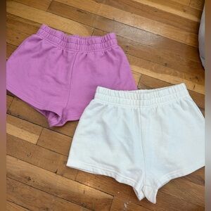 Pink and White Athletic Soft Loungewear Elastic Waist Shorts Set of 2